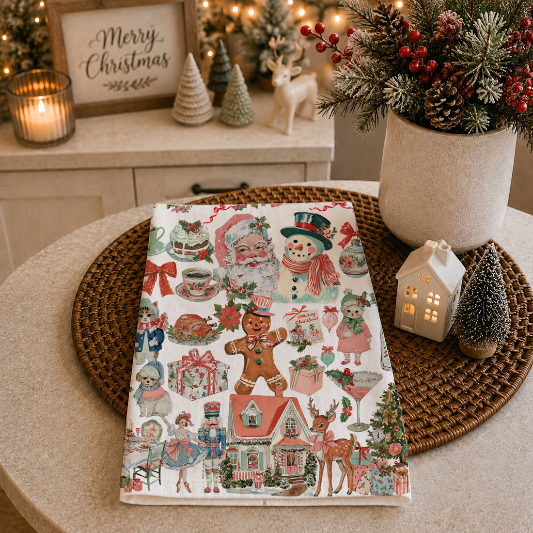 Vintage Christmas Storybook Kitchen Towel
