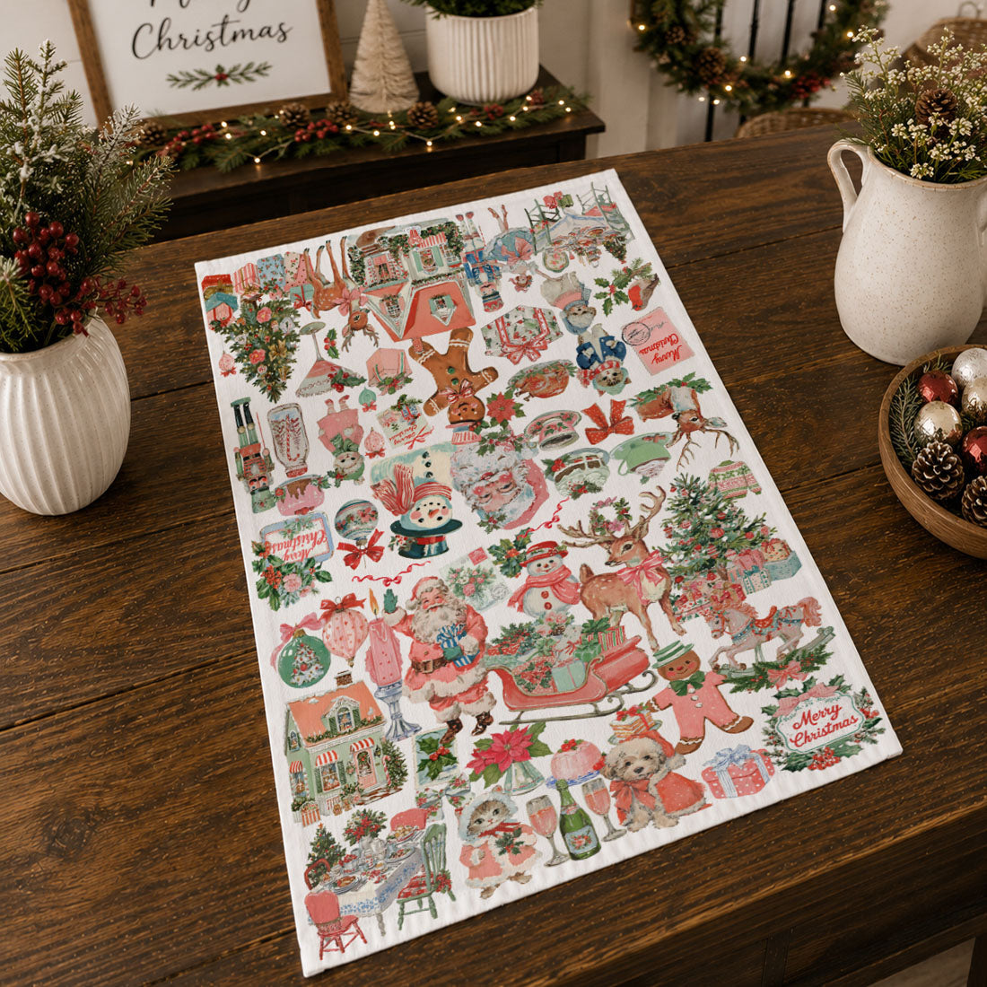 Vintage Christmas Storybook Kitchen Towel