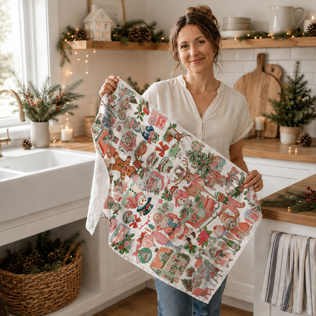 Vintage Christmas Storybook Kitchen Towel