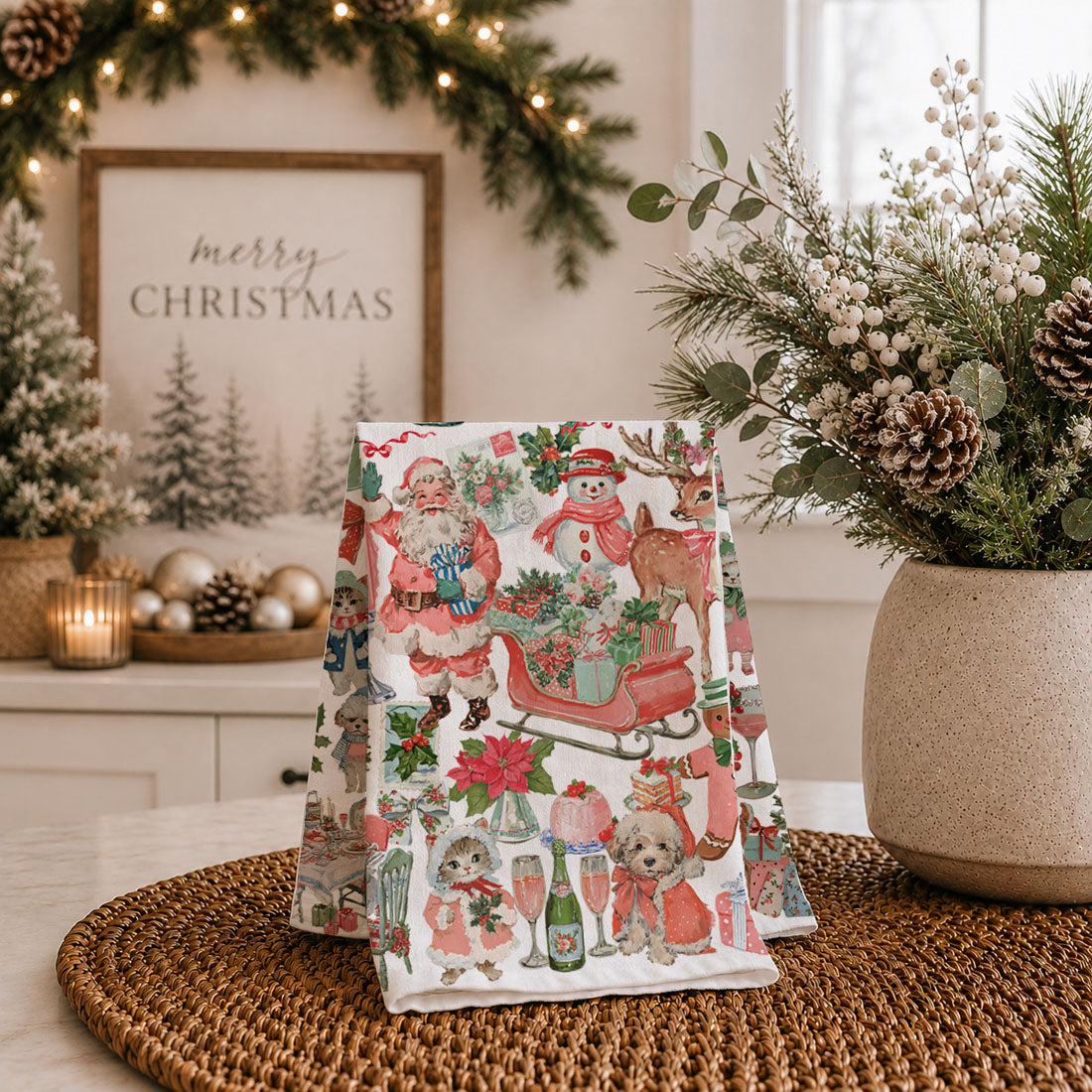 Vintage Christmas Storybook Kitchen Towel