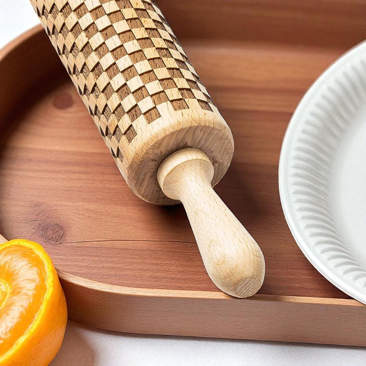 Courtly Check & Diamond Wooden Rolling Pin