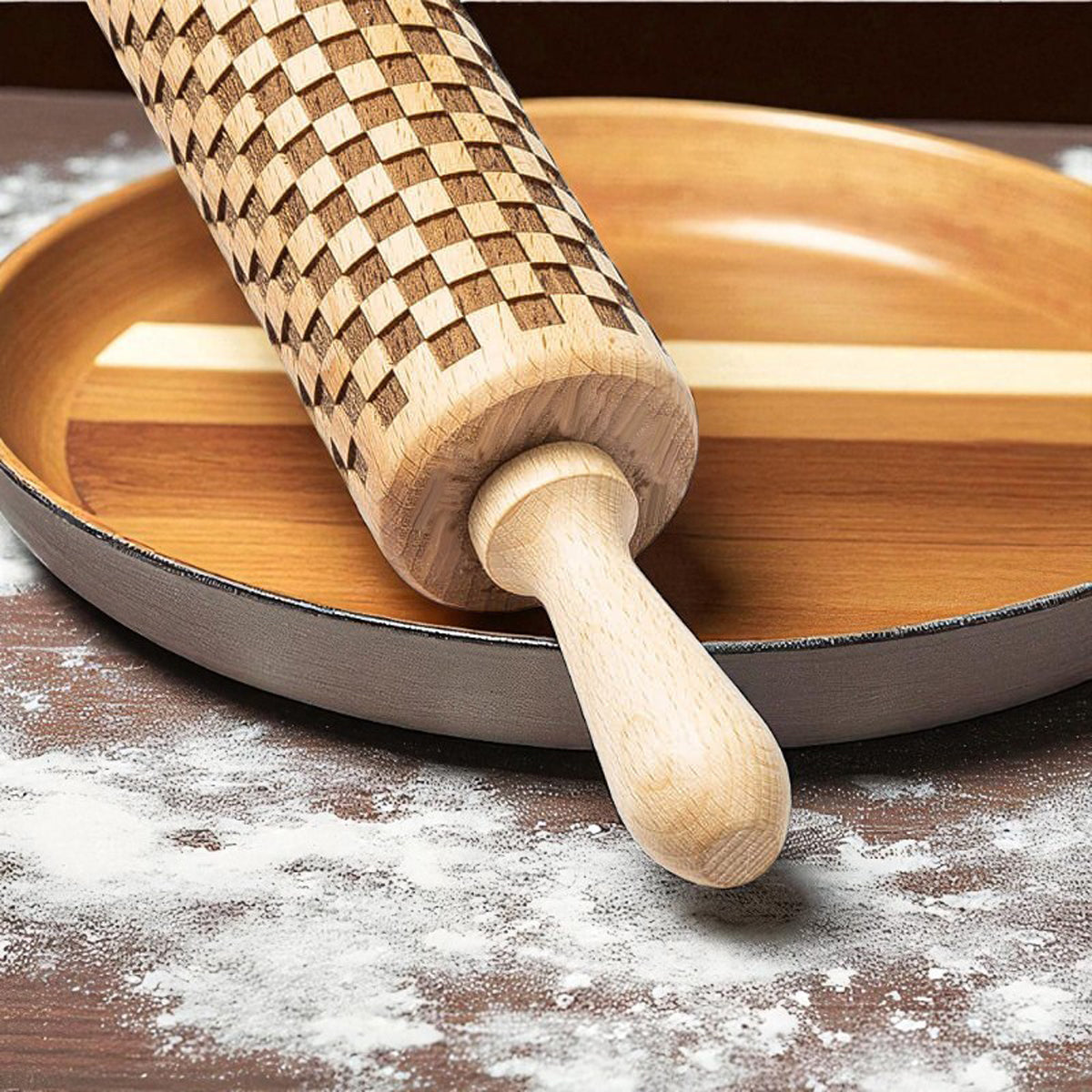 Courtly Check & Diamond Wooden Rolling Pin