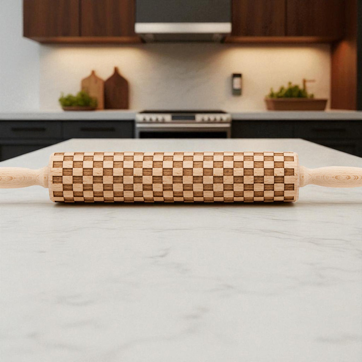 Courtly Check & Diamond Wooden Rolling Pin