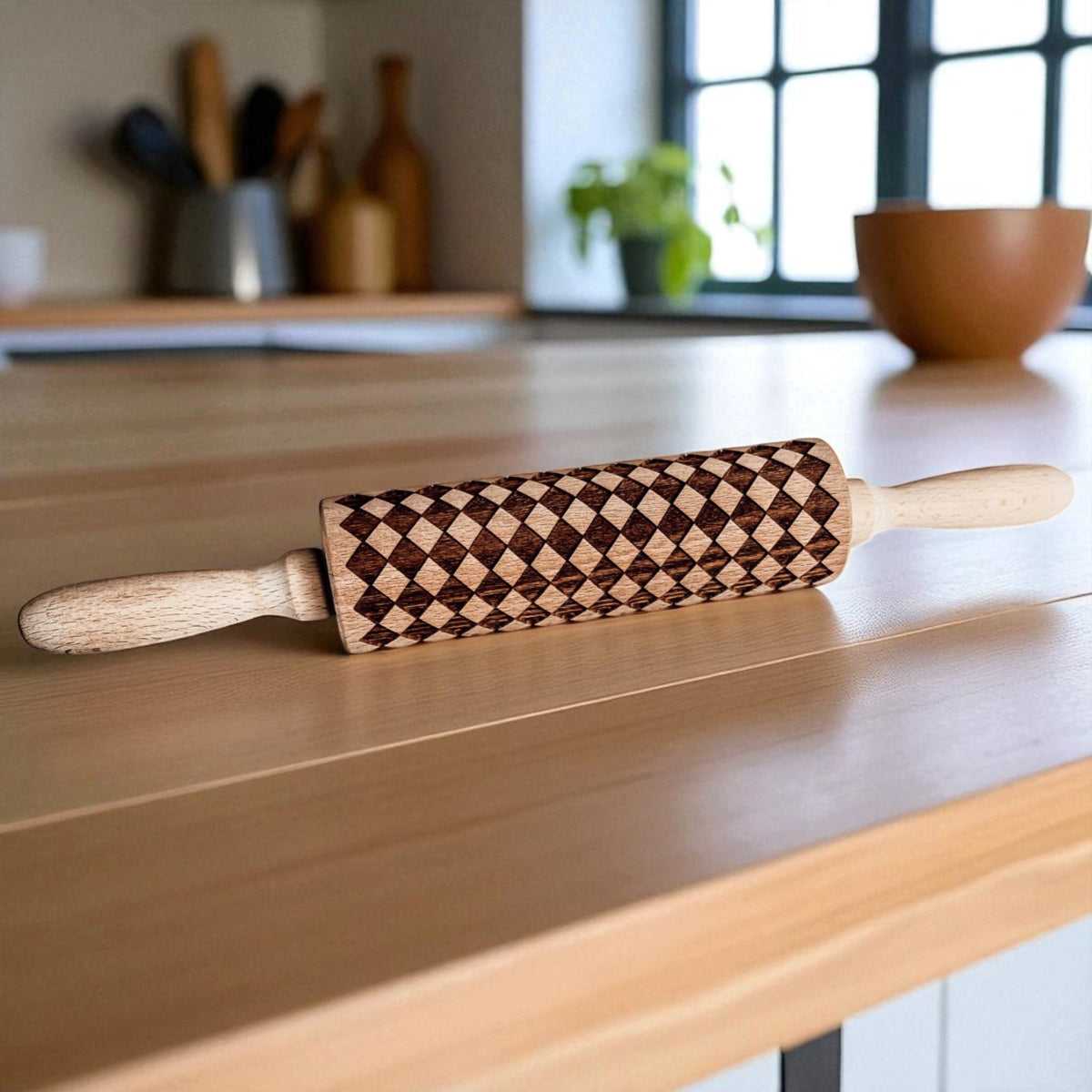 Courtly Check & Diamond Wooden Rolling Pin