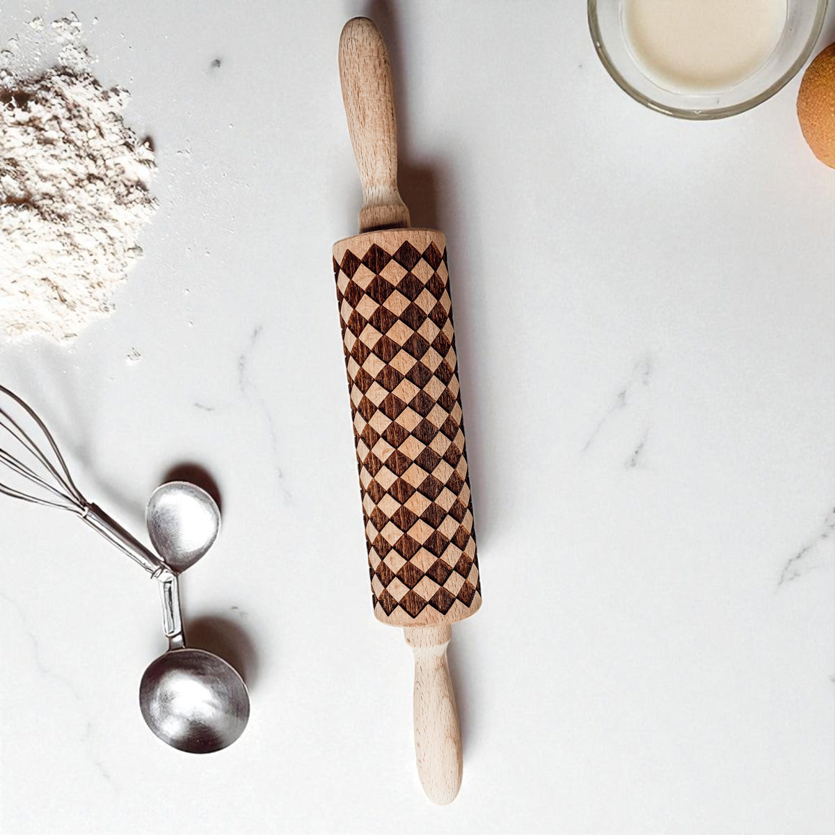 Courtly Check & Diamond Wooden Rolling Pin