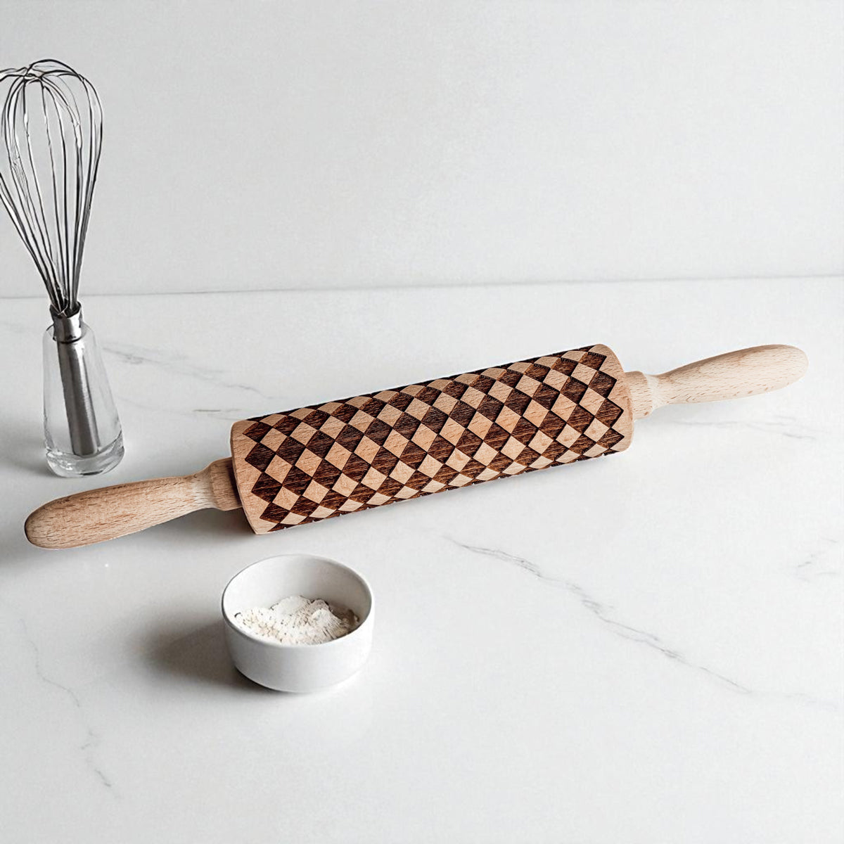 Courtly Check & Diamond Wooden Rolling Pin
