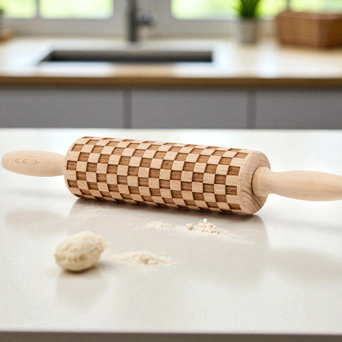 Courtly Check & Diamond Wooden Rolling Pin