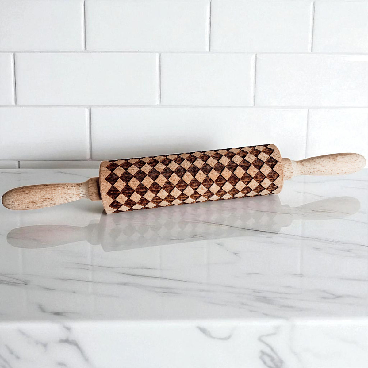 Courtly Check & Diamond Wooden Rolling Pin