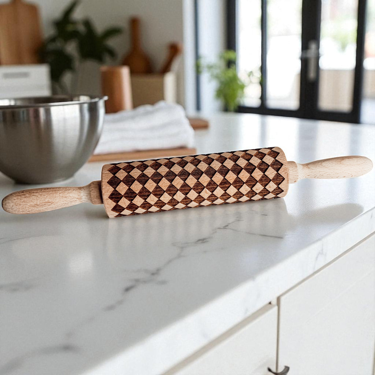 Courtly Check & Diamond Wooden Rolling Pin