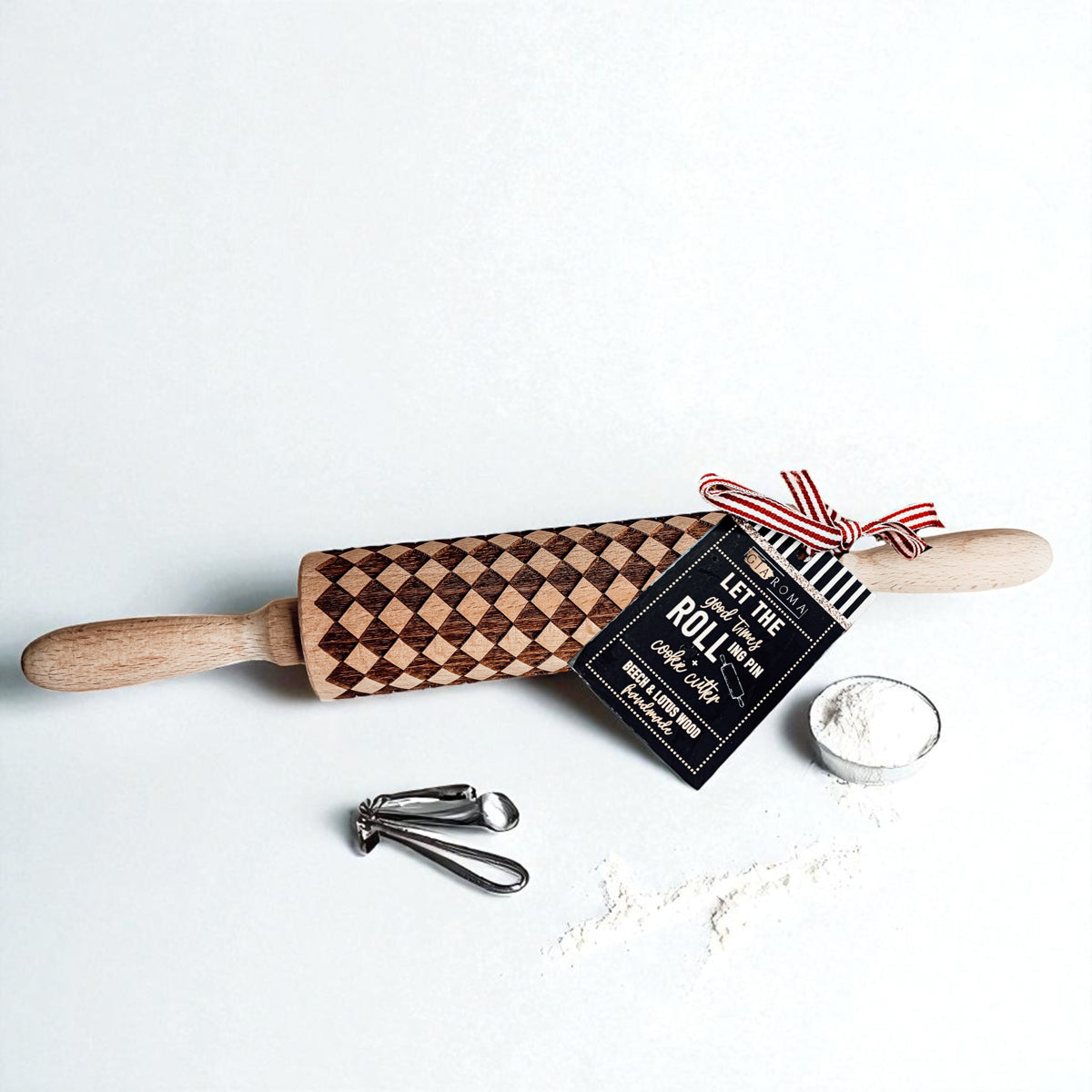 Courtly Check & Diamond Wooden Rolling Pin