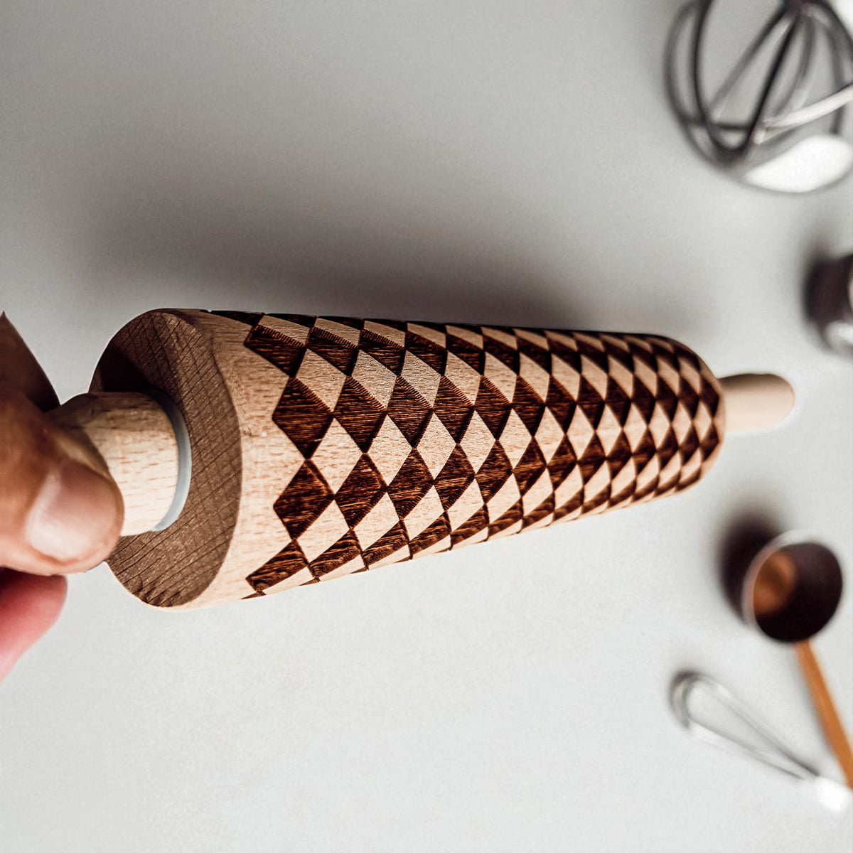 Courtly Check & Diamond Wooden Rolling Pin
