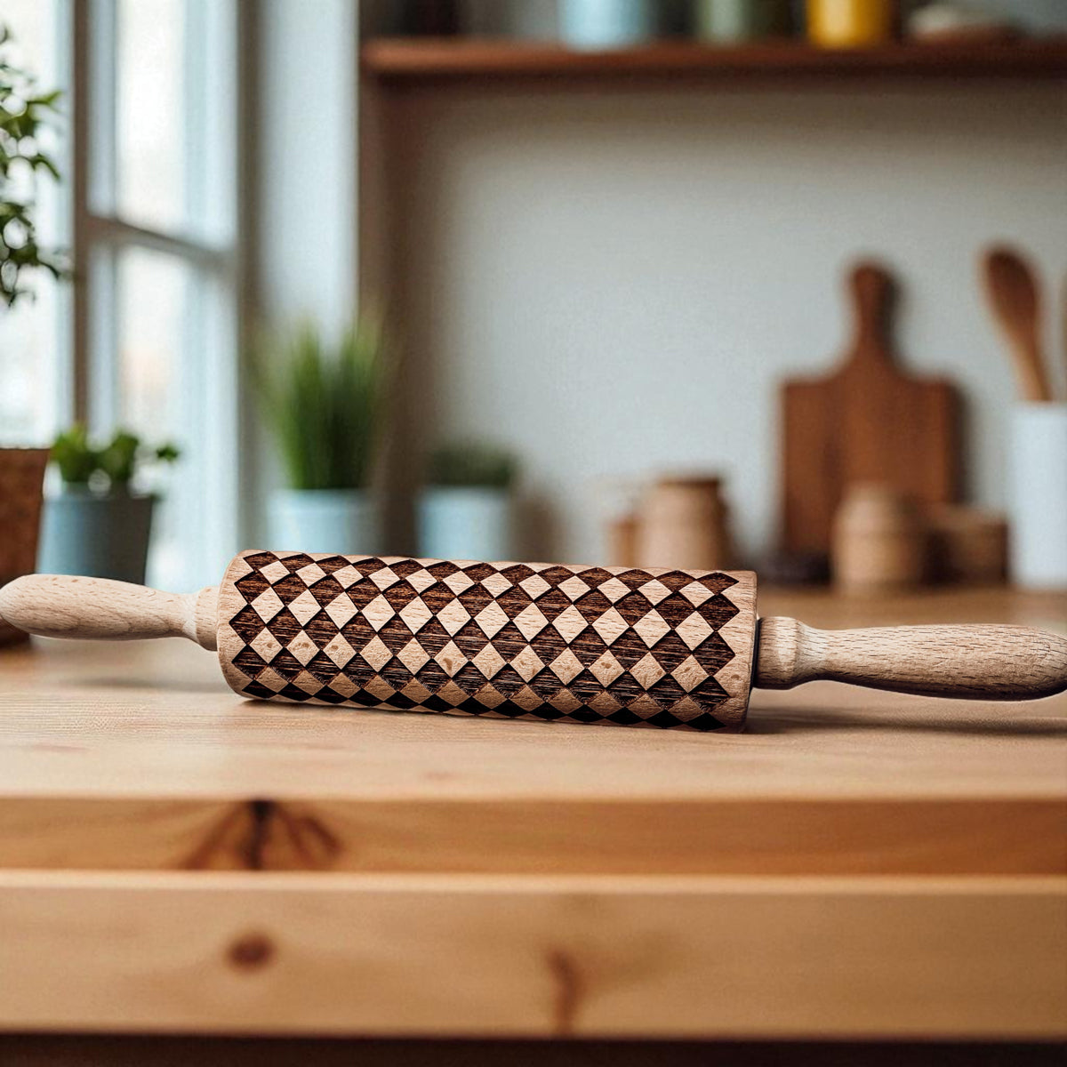 Courtly Check & Diamond Wooden Rolling Pin