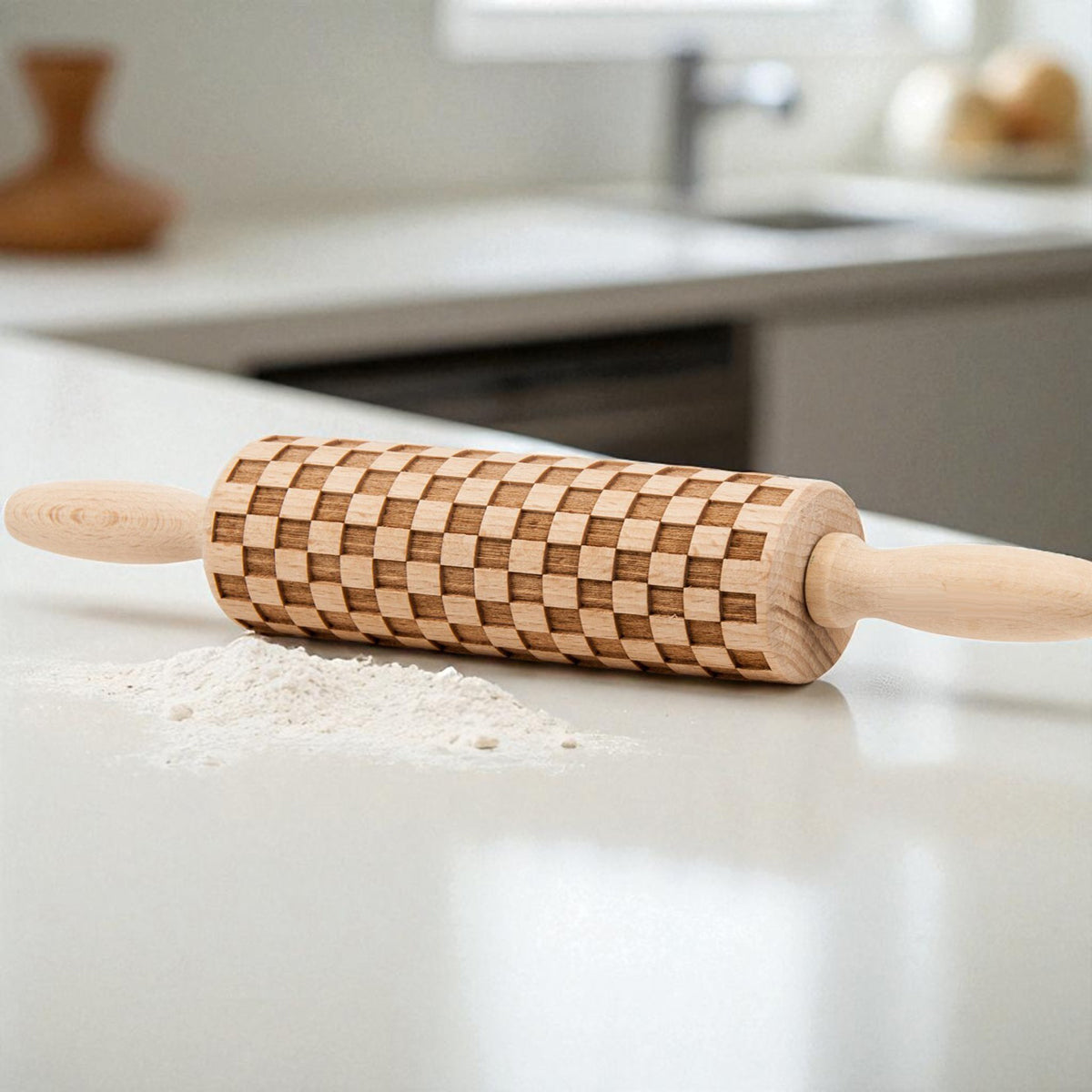 Courtly Check & Diamond Wooden Rolling Pin