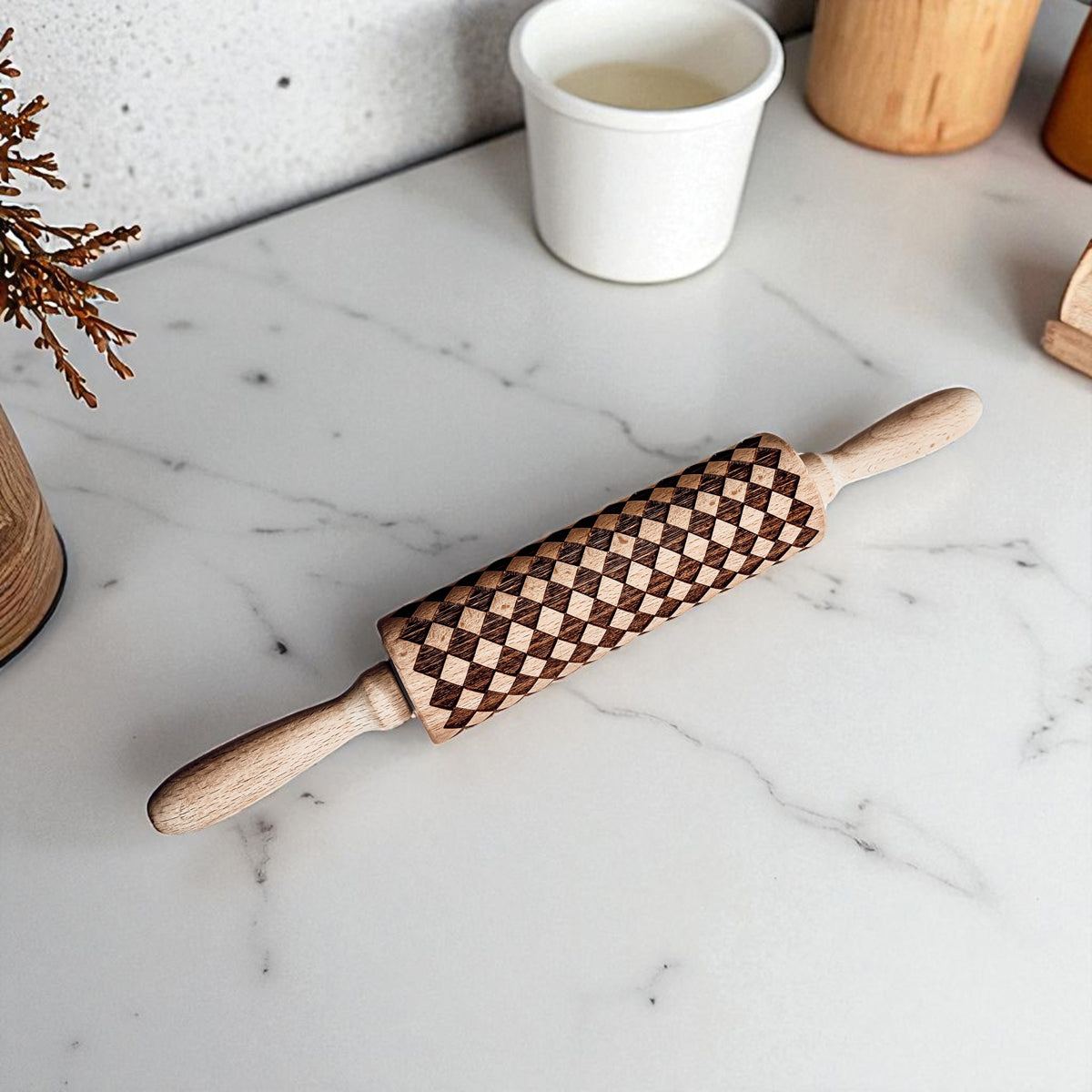 Courtly Check & Diamond Wooden Rolling Pin