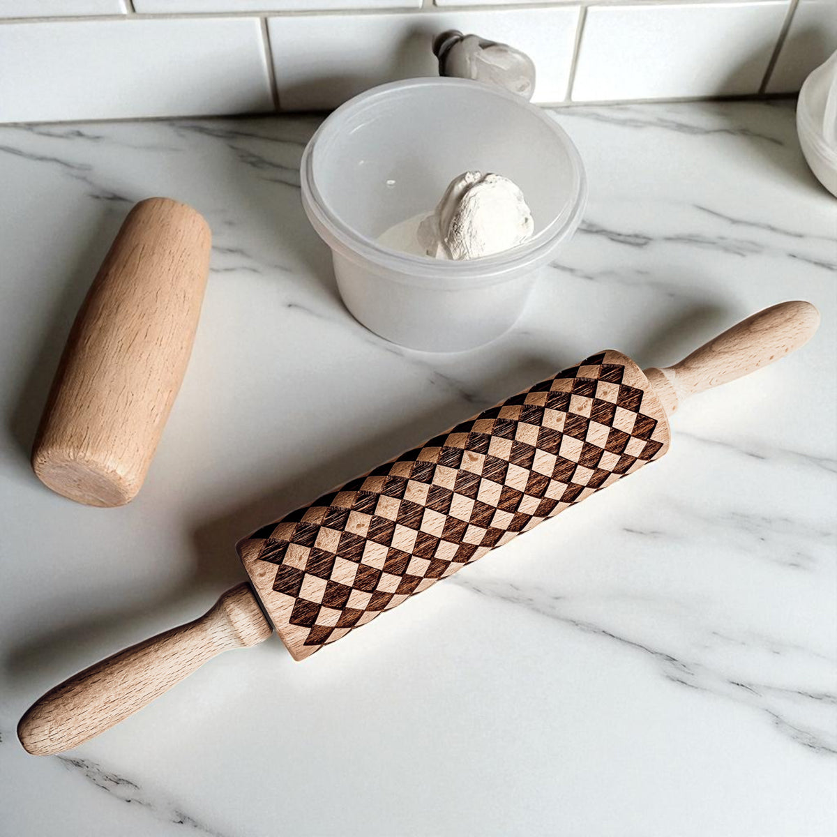 Courtly Check & Diamond Wooden Rolling Pin