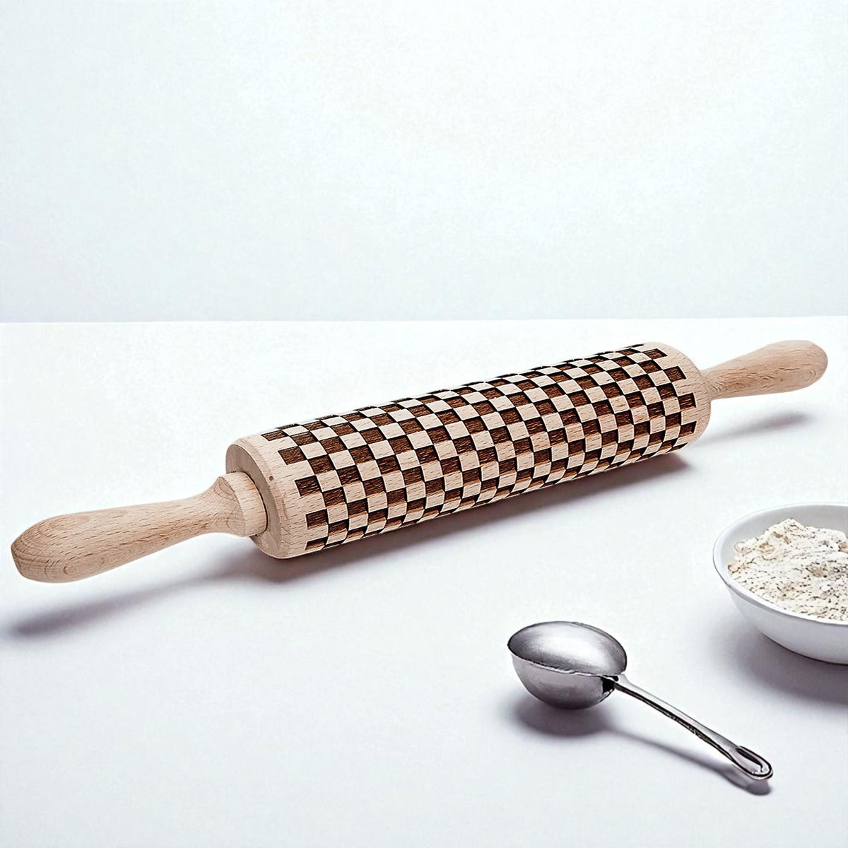 Courtly Check & Diamond Wooden Rolling Pin