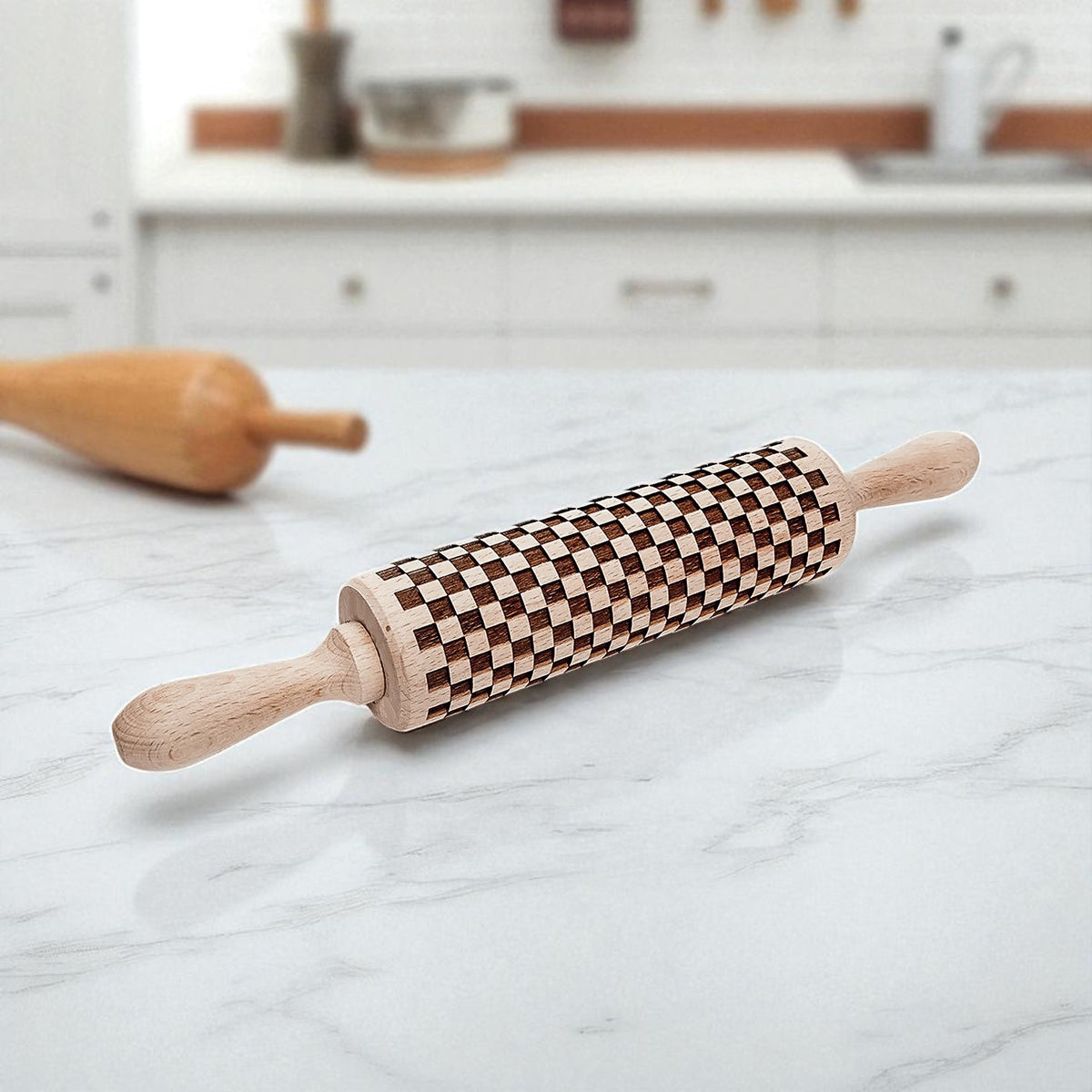 Courtly Check & Diamond Wooden Rolling Pin