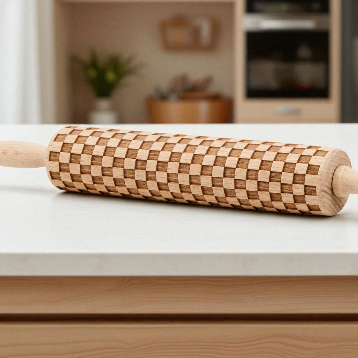 Courtly Check & Diamond Wooden Rolling Pin