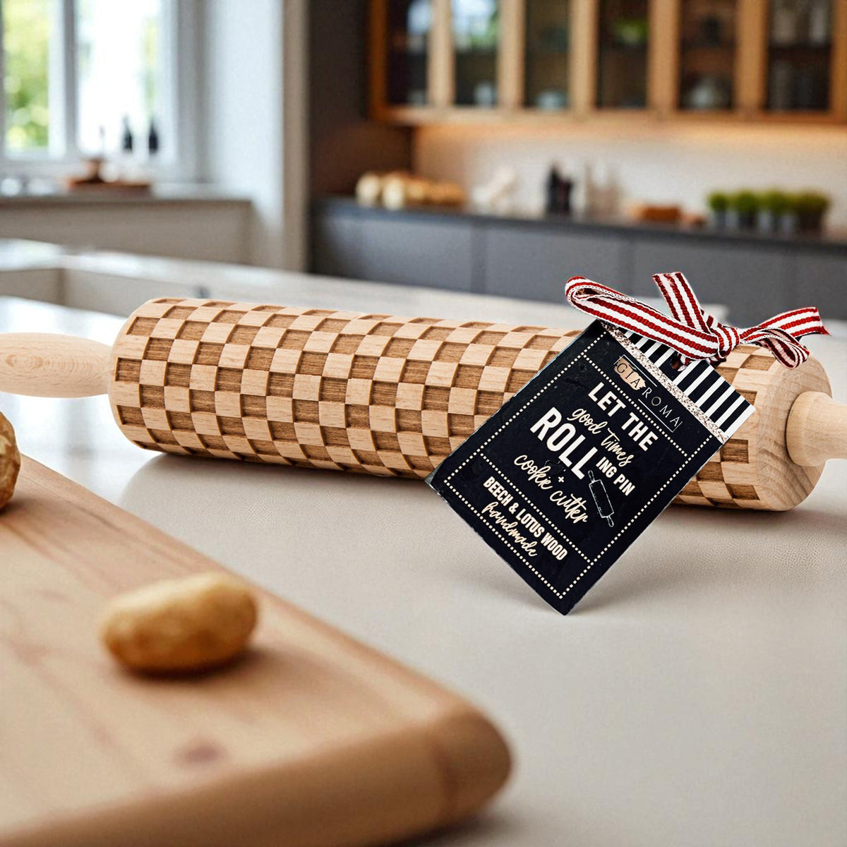 Courtly Check & Diamond Wooden Rolling Pin