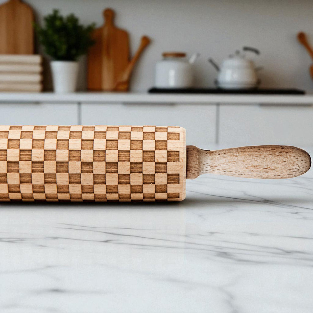 Courtly Check & Diamond Wooden Rolling Pin