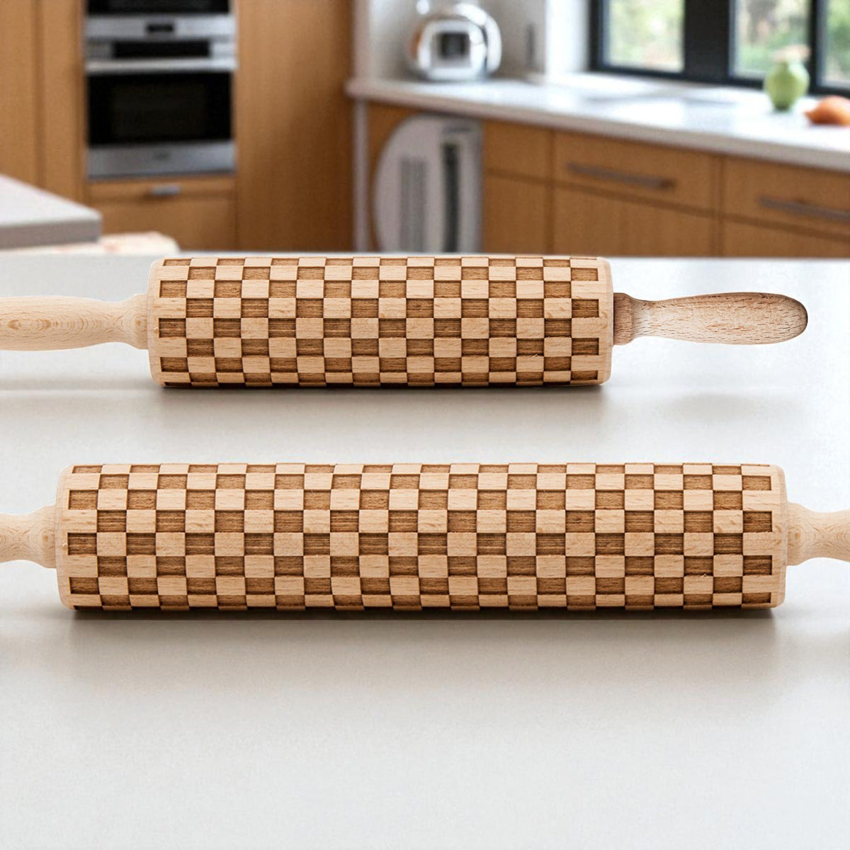 Courtly Check & Diamond Wooden Rolling Pin