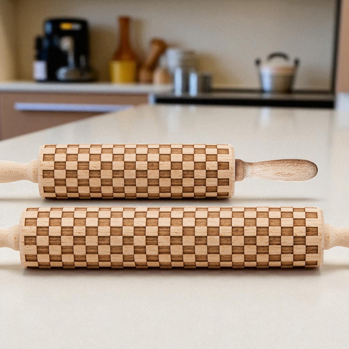 Courtly Check & Diamond Wooden Rolling Pin
