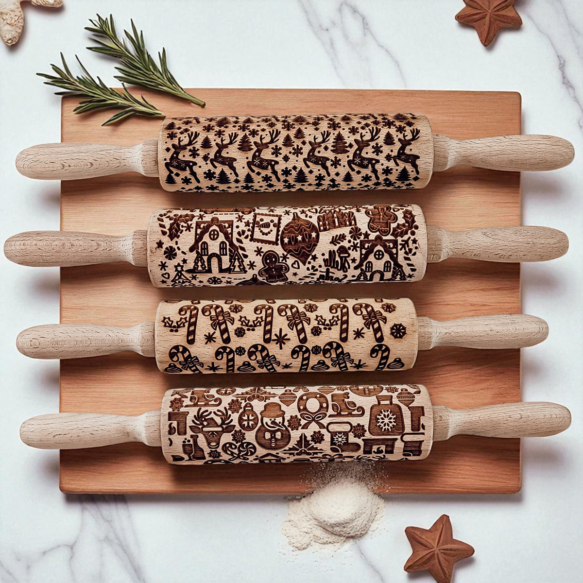 Embossed Christmas Rolling Pin | 10 Designs