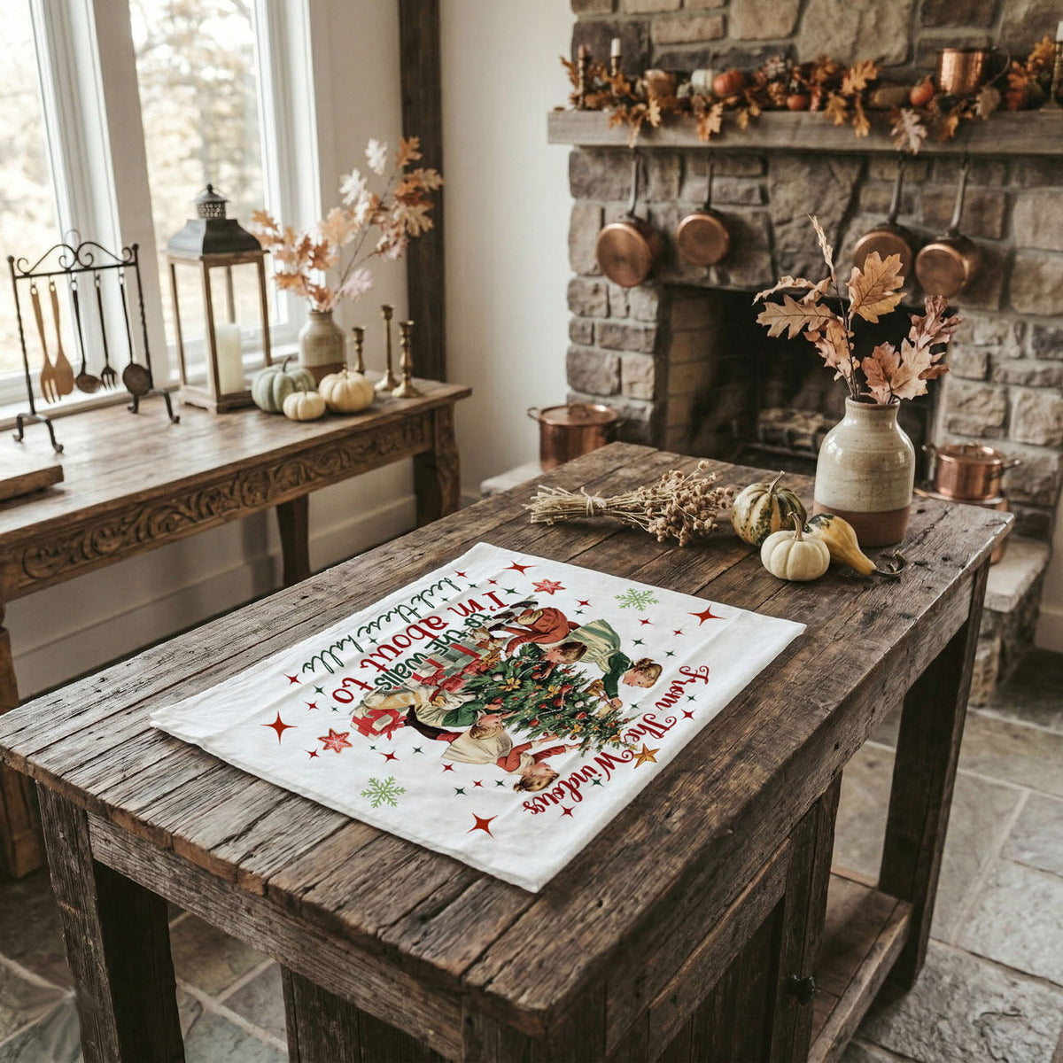 Vintage Christmas Kitchen Towel | Deck These Halls Holiday Tea Towel