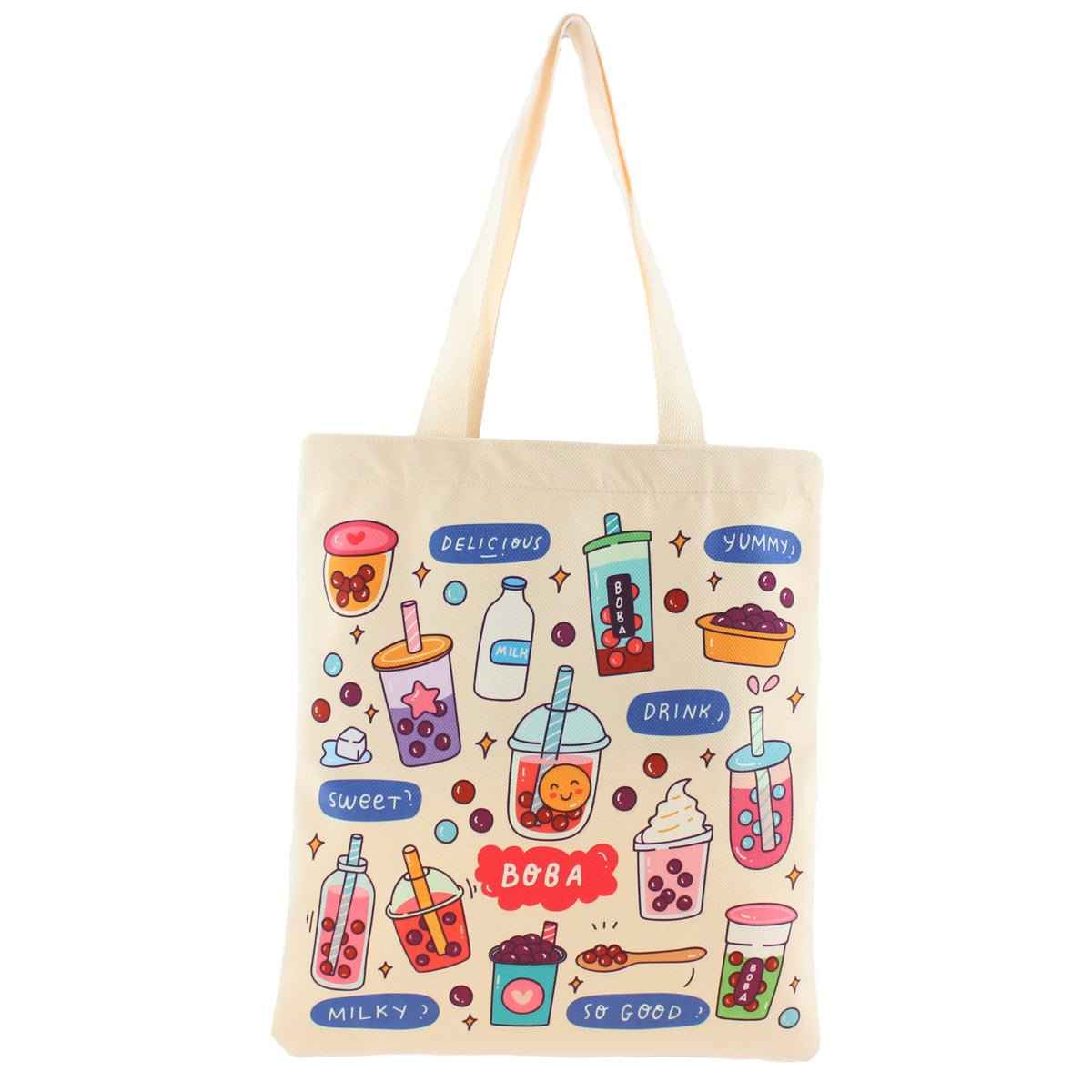 Bubble Tea Tote Bag Gift Set – Boba Bag with Keychain & Pin