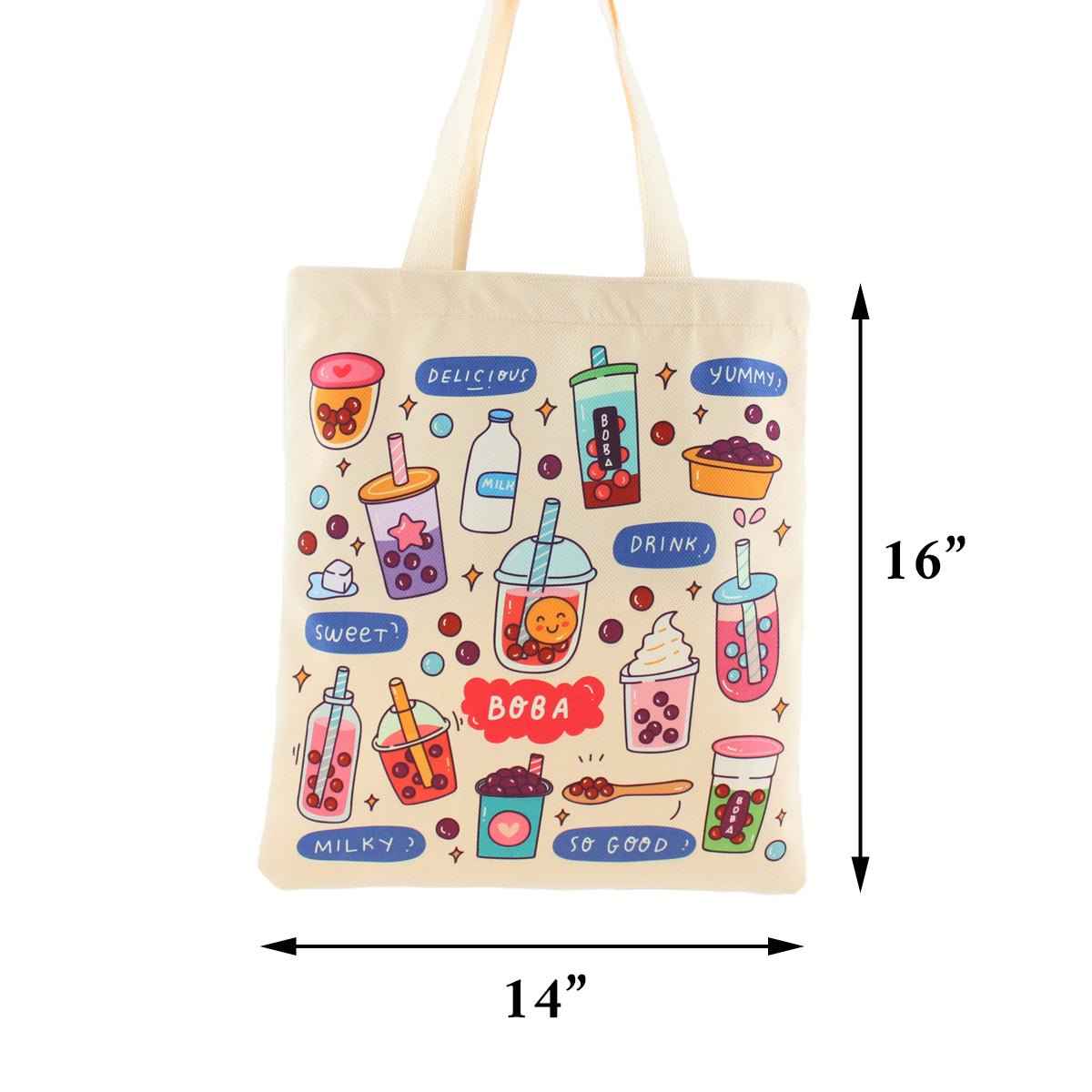 Bubble Tea Tote Bag Gift Set – Boba Bag with Keychain & Pin