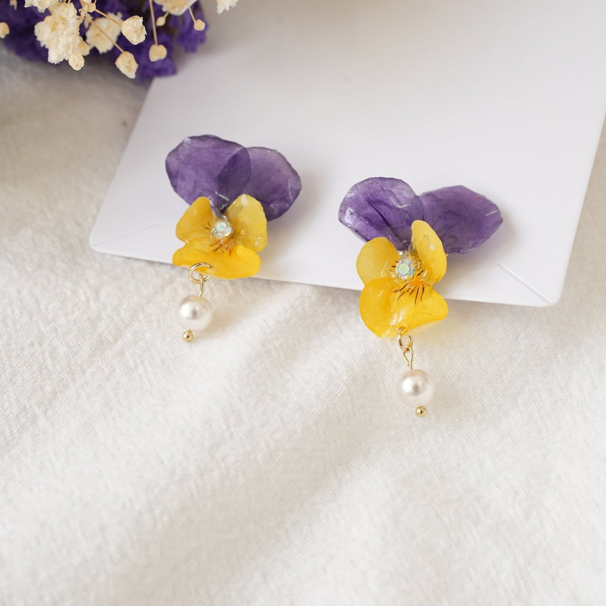 Real Viola Flower Earrings