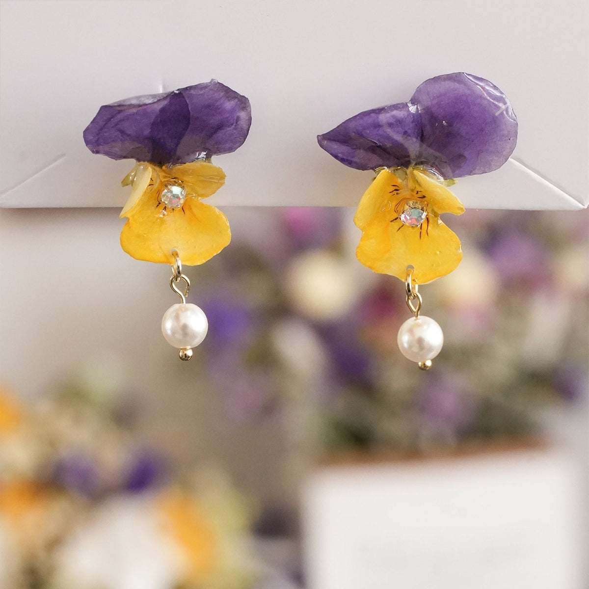 Real Viola Flower Earrings