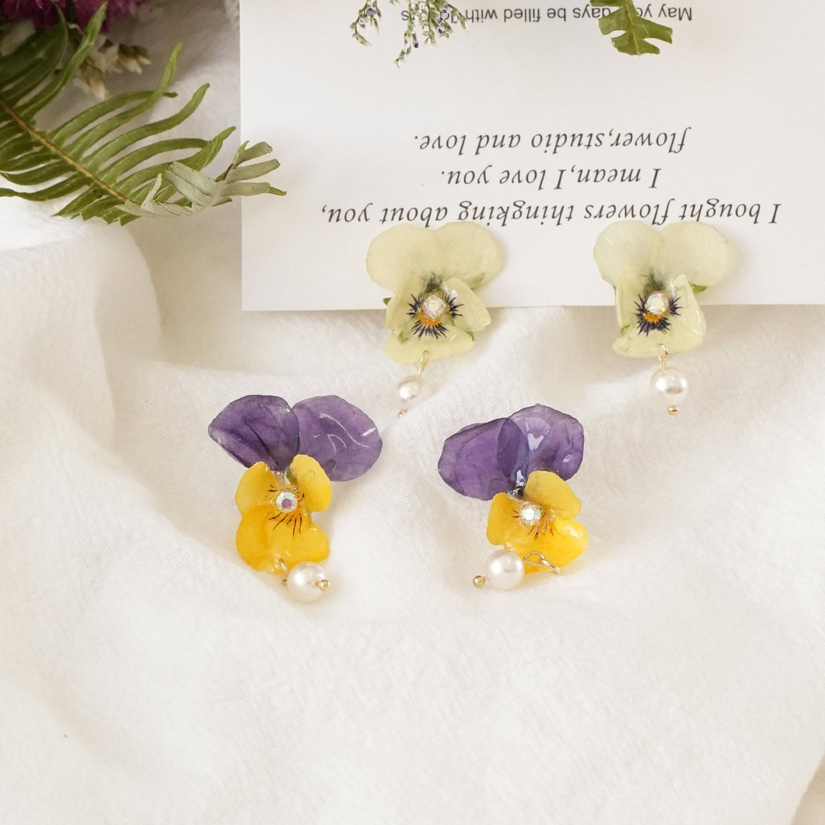 Real Viola Flower Earrings