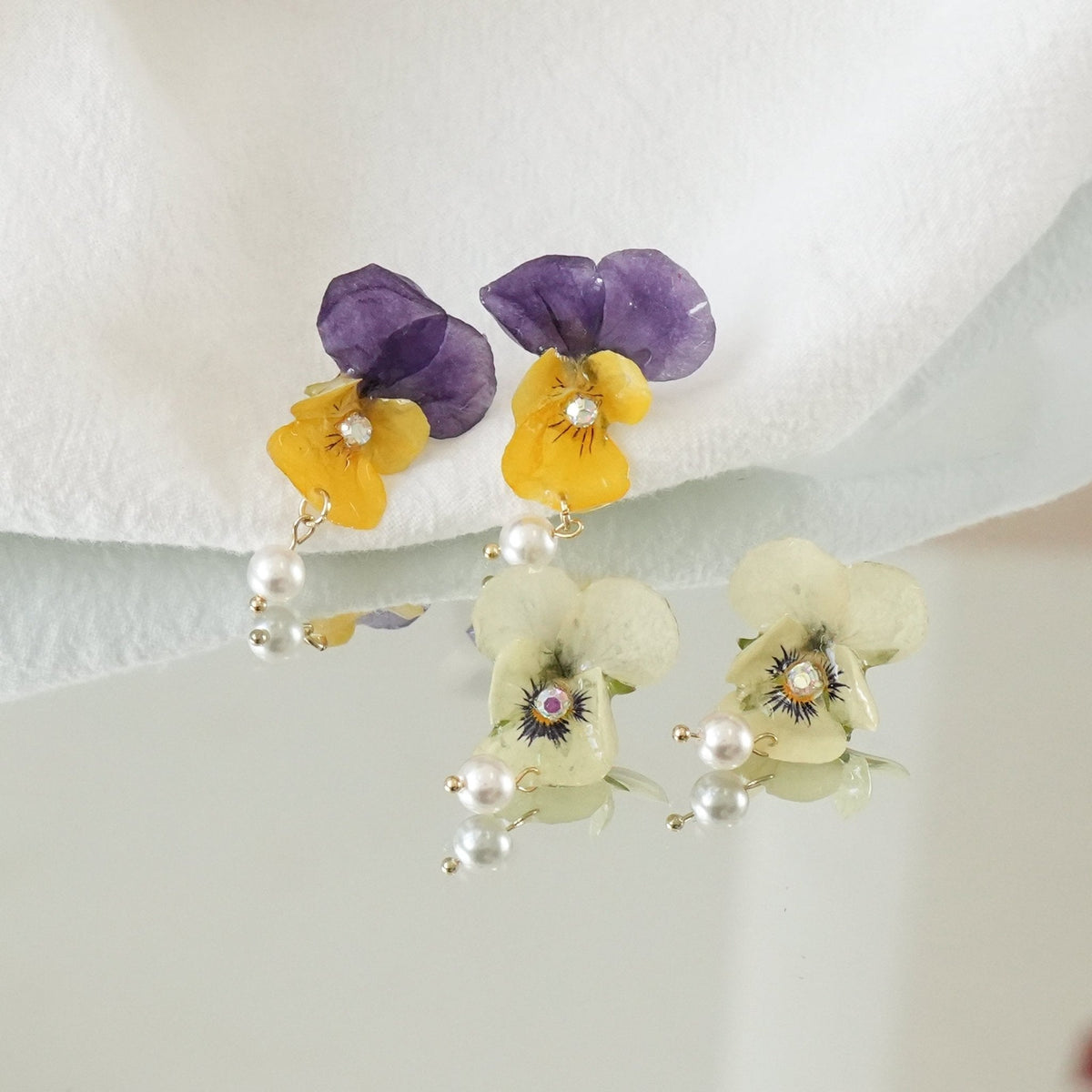 Real Viola Flower Earrings