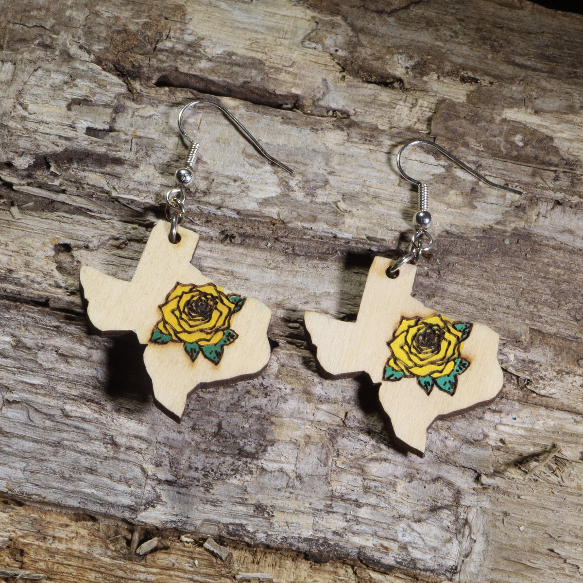 Yellow Rose of Texas Wooden Earrings | State Flower Jewelry